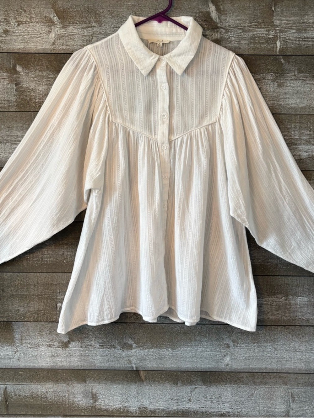 easel White Button-Front Peasant Top 100% Cotton